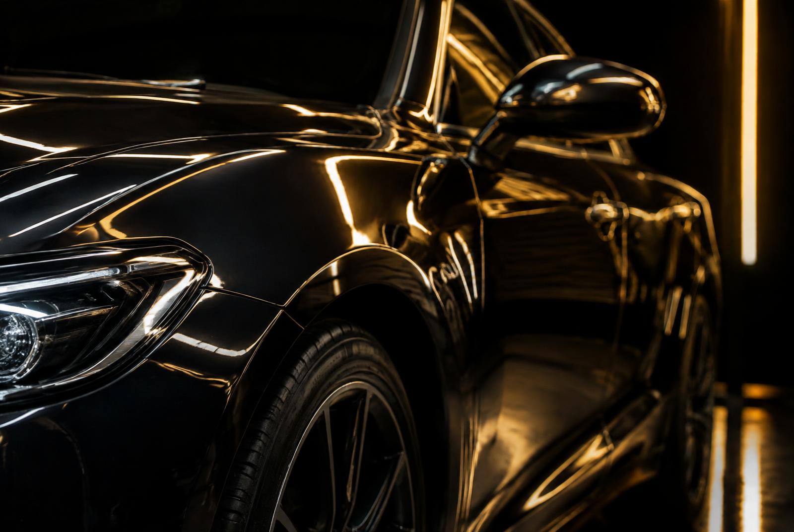 A freshly spray-painted car panel with a flawless glossy finish after repair